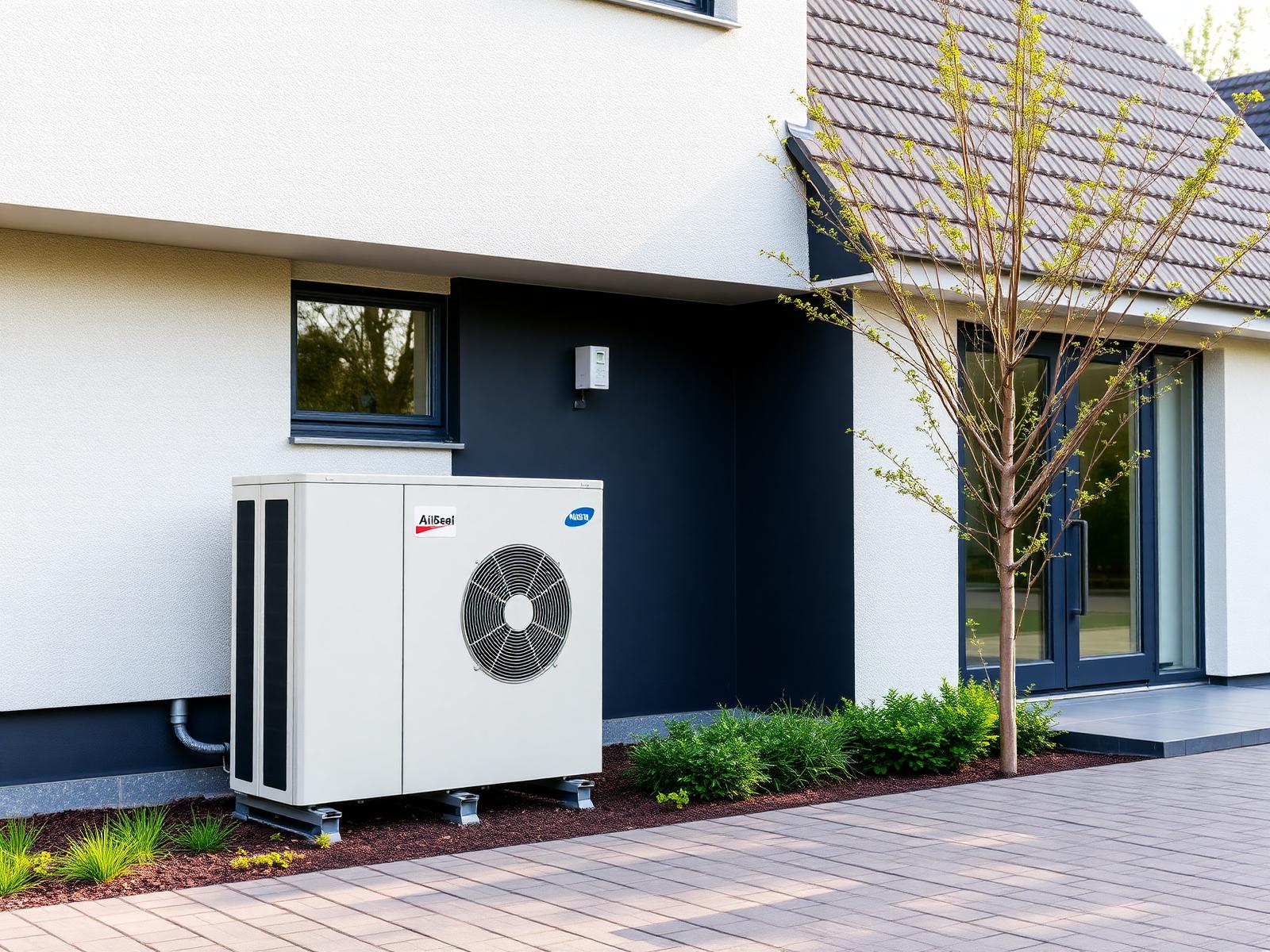 Wärmepumpe an modernem Wohnhaus